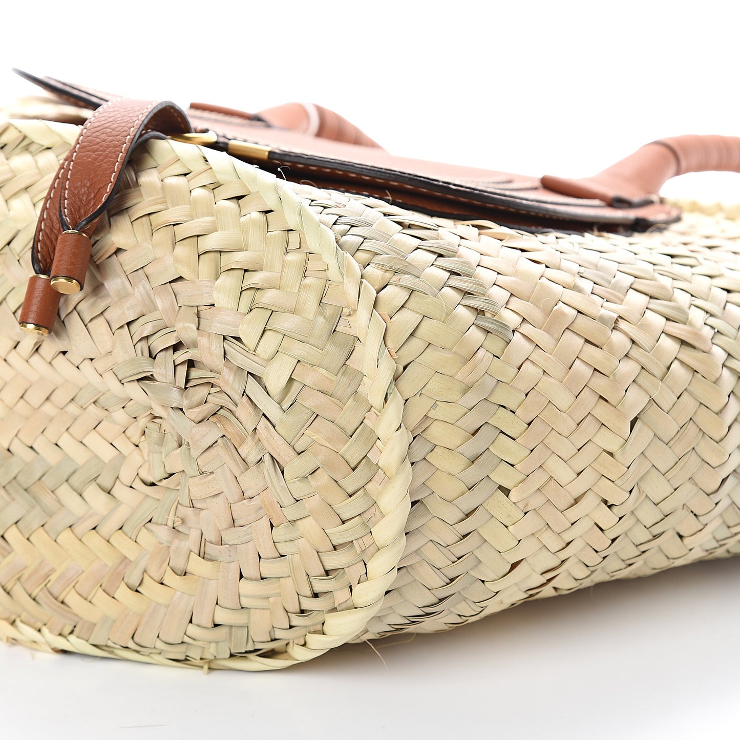 Raffia Small Grain Calfskin Medium Marcie Basket Tan