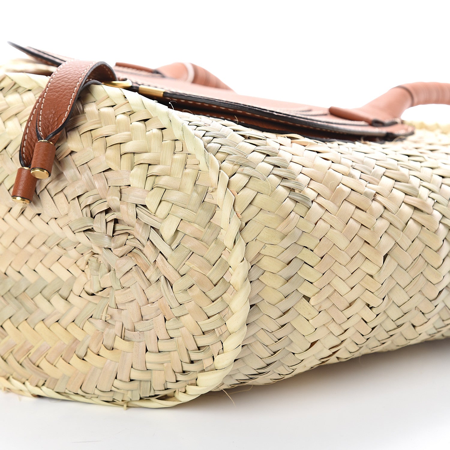 Chloe Raffia Small Grain Calfskin Medium Marcie Basket Tan 8 of 8