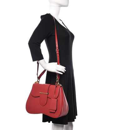 Prada Saffiano Lux Large Sidione Top Handle Bag Fuoco 2 of 10