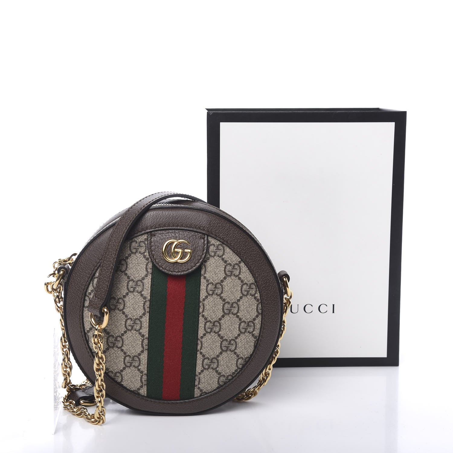 Gucci GG Supreme Monogram Web Mini Ophidia Round Shoulder Bag Brown 10 of 10