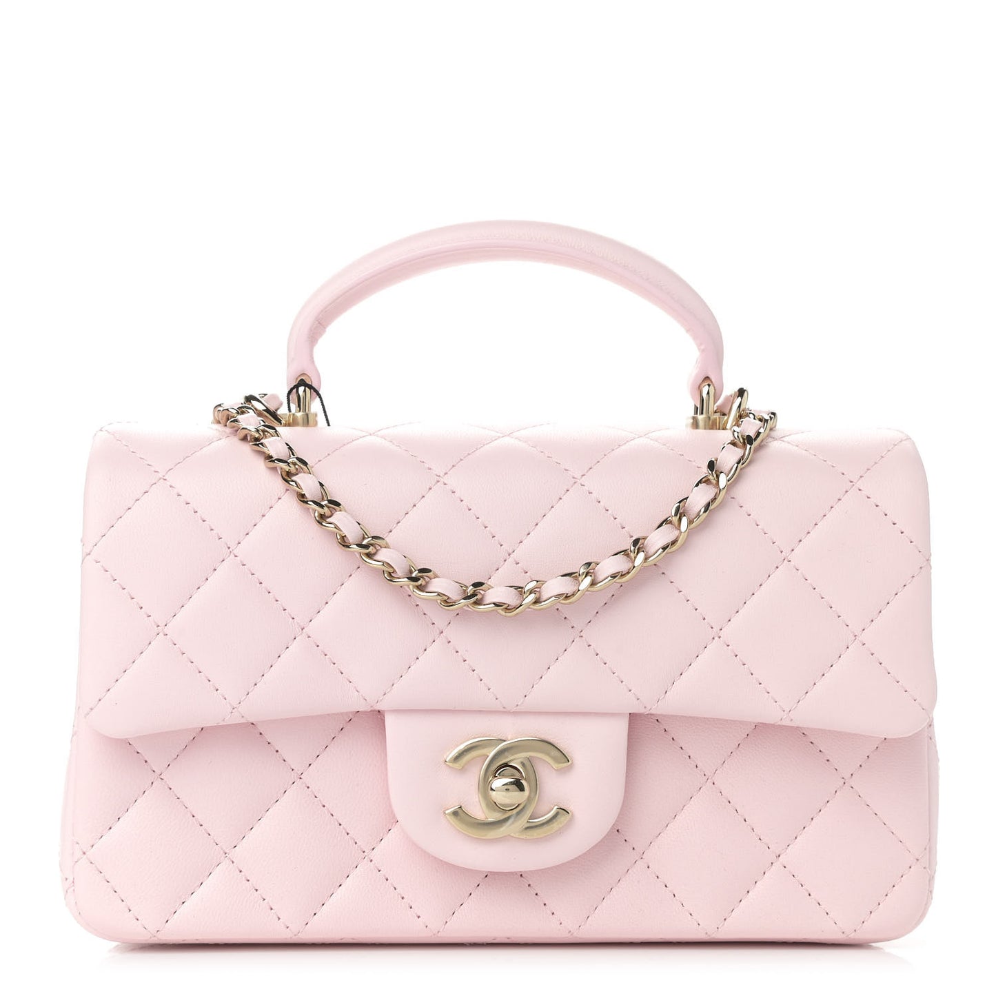 Lambskin Quilted Mini Top Handle Rectangular Flap Light Pink
