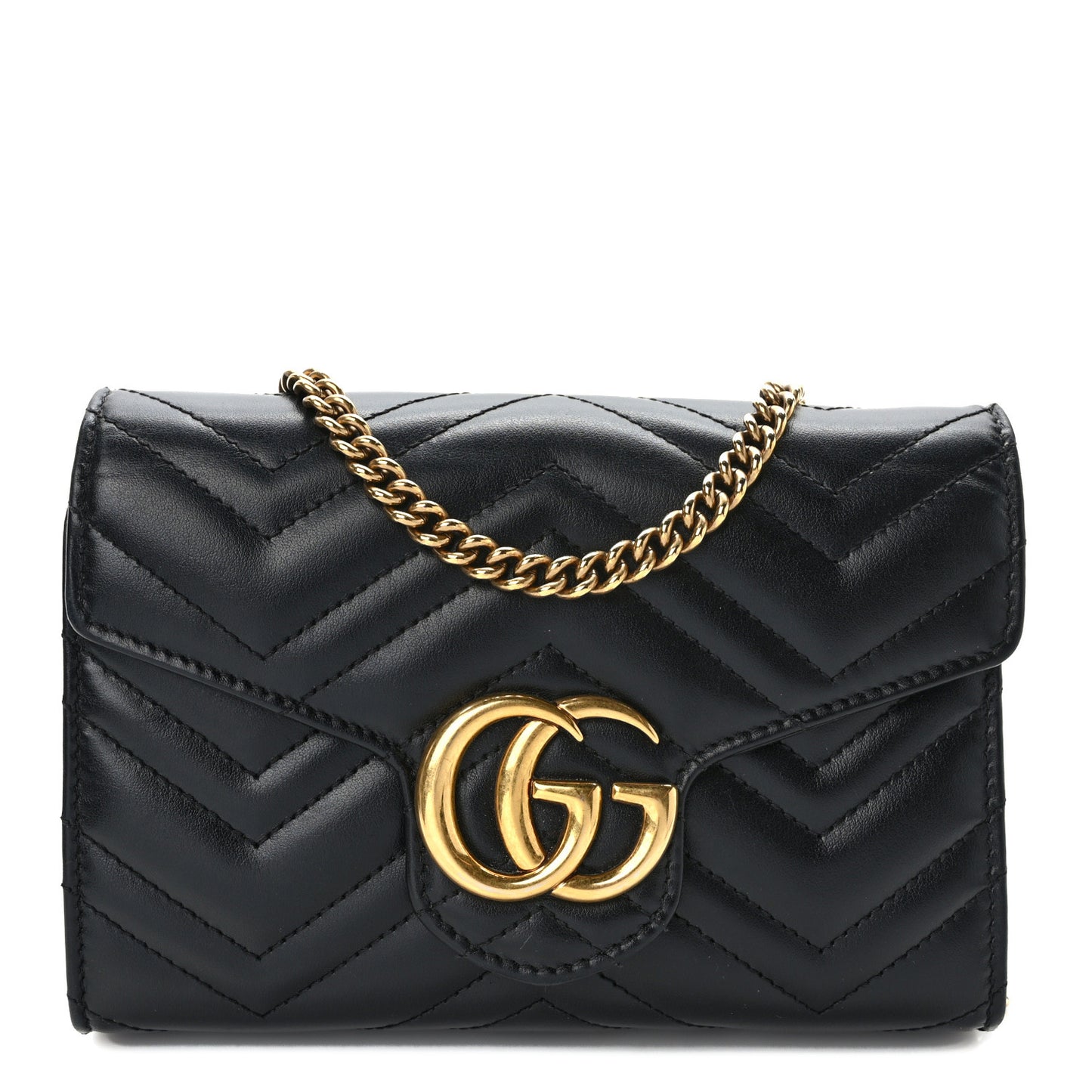 Calfskin Matelasse GG Marmont Chain Wallet Black