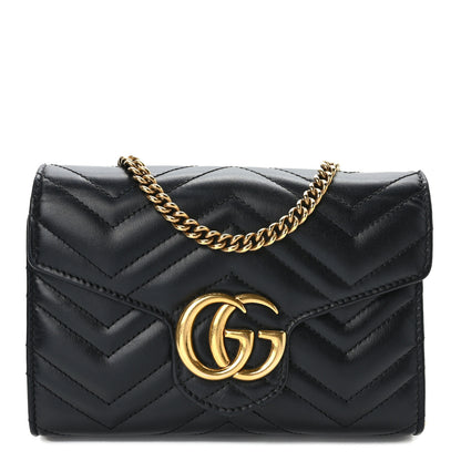 Gucci Calfskin Matelasse GG Marmont Chain Wallet Black 1 of 9