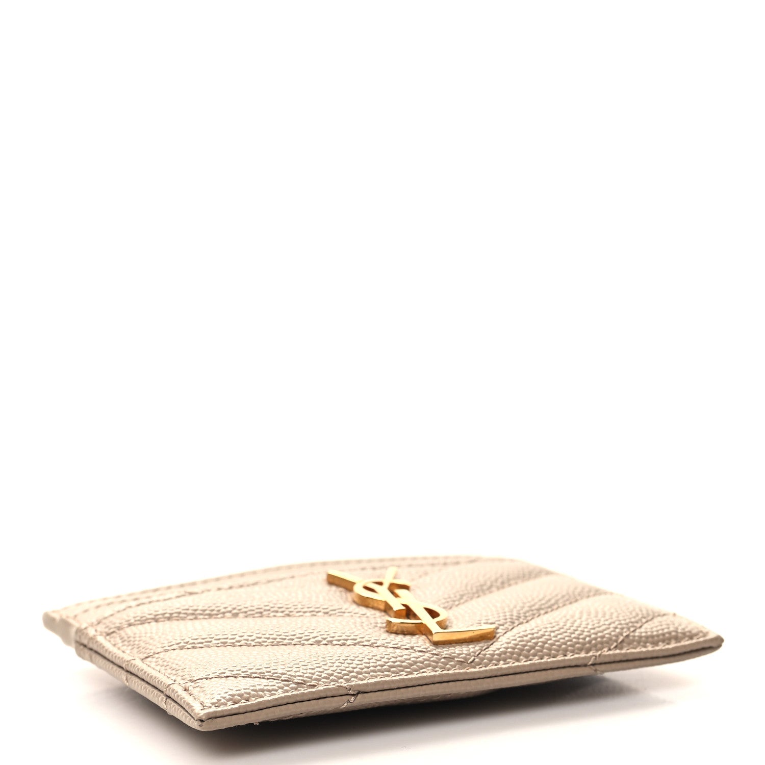 Saint Laurent Grain De Poudre Matelasse Chevron Monogram Credit Card Case Sea Salt 4 of 9