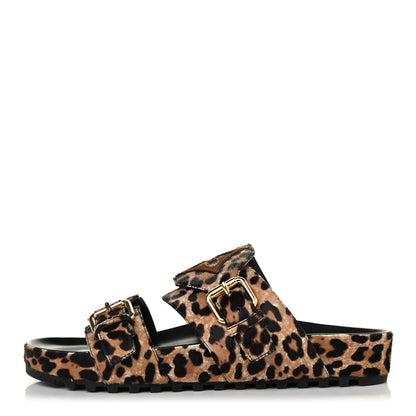 Louis Vuitton Calfskin Pony Hair Leopard Bom Dia Mule Sandals 38 Cognac Brown 1 of 4