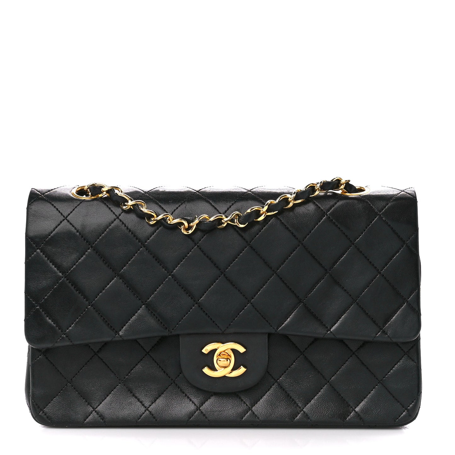 Lambskin Quilted Medium Double Flap Black
