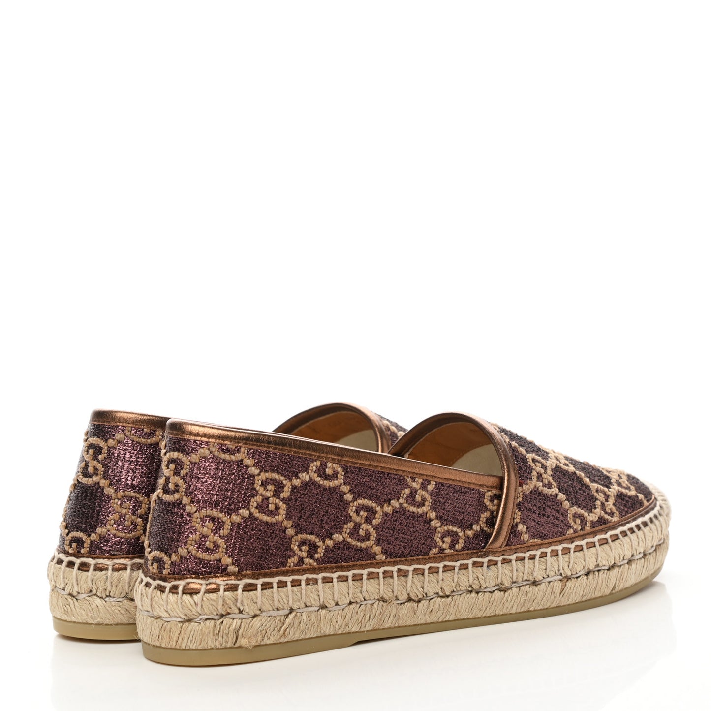 Lame Nappa GG Monogram Espadrilles 36 Brown Beige Light Bronze