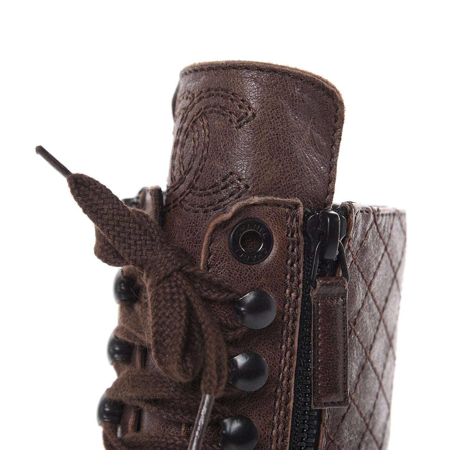 Sheepskin Quilted CC Tall Lace Up Combat Boots 36 Dark Brown