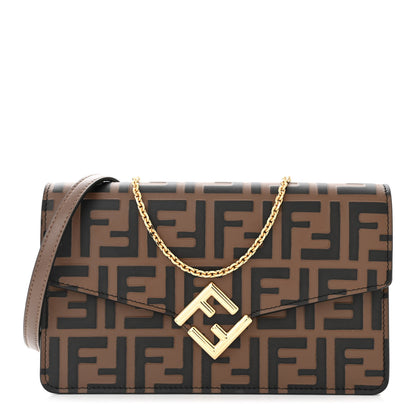 Fendi Vitello Ceylon Bi-Color FF 1974 Embossed FF Diamonds Chain Wallet Maya Black 1 of 10