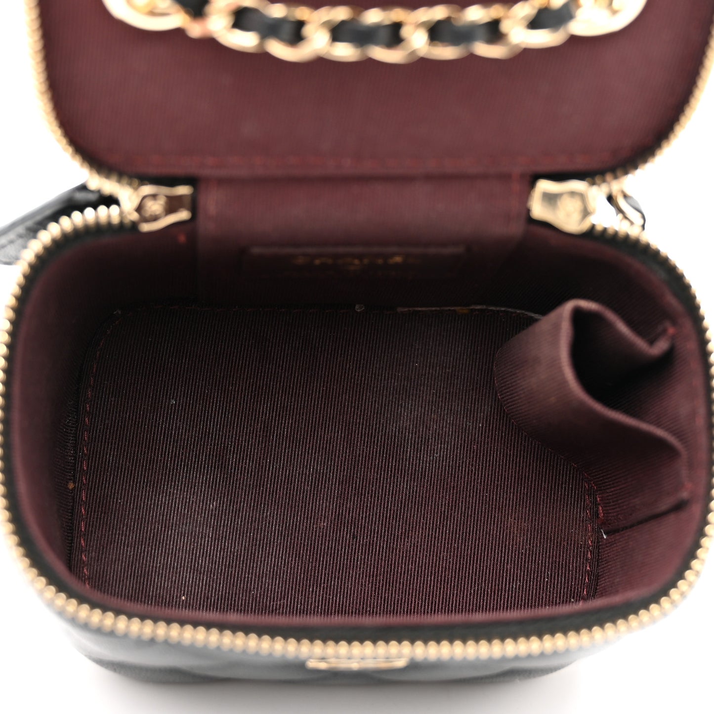 Lambskin Quilted Mini Vanity Case With Chain Black