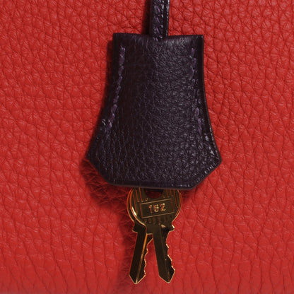 Hermes Togo Bi Color Horseshoe Birkin 35 Rouge Casaque and Raisin 5 of 13