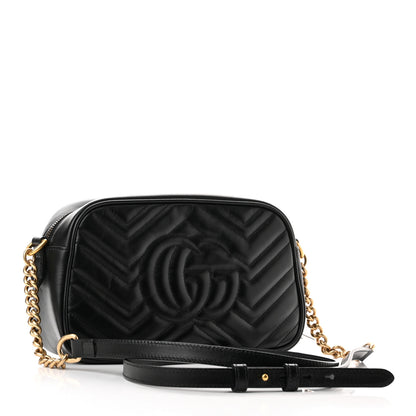 Gucci Calfskin Matelasse Small GG Marmont Chain Shoulder Bag Black 3 of 10