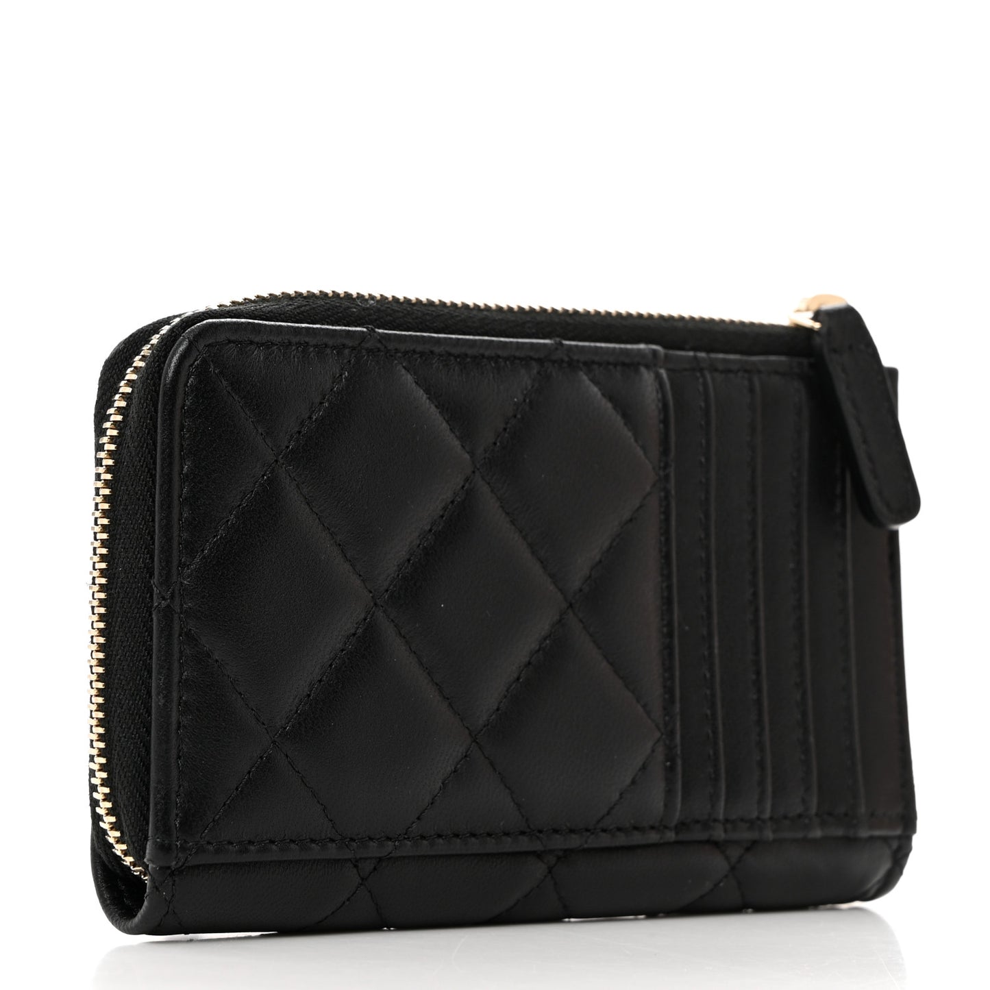 Lambskin Quilted Zip Card Holder Black