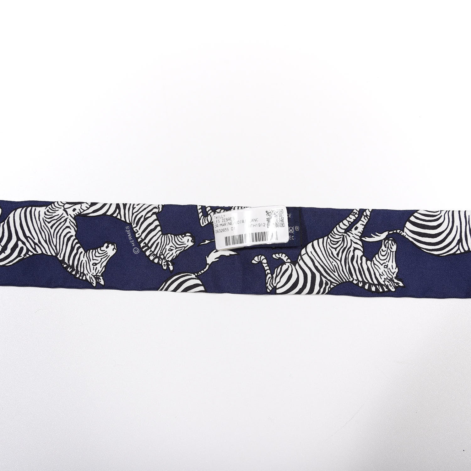 Hermes Silk Les Zebres Twilly Gris Marine Black White 2 of 4