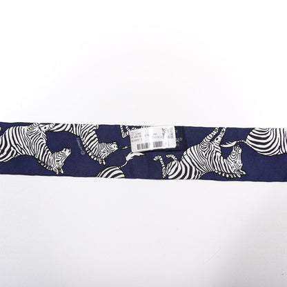 Hermes Silk Les Zebres Twilly Gris Marine Black White 2 of 4