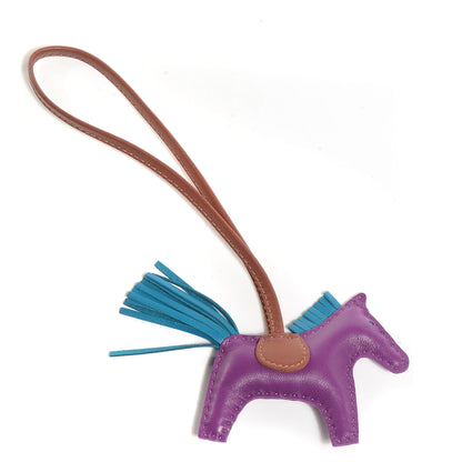 Hermes Milo Lambskin Grigri Rodeo Horse Bag Charm PM Anemone Bleu Izmir Fauve 1 of 4