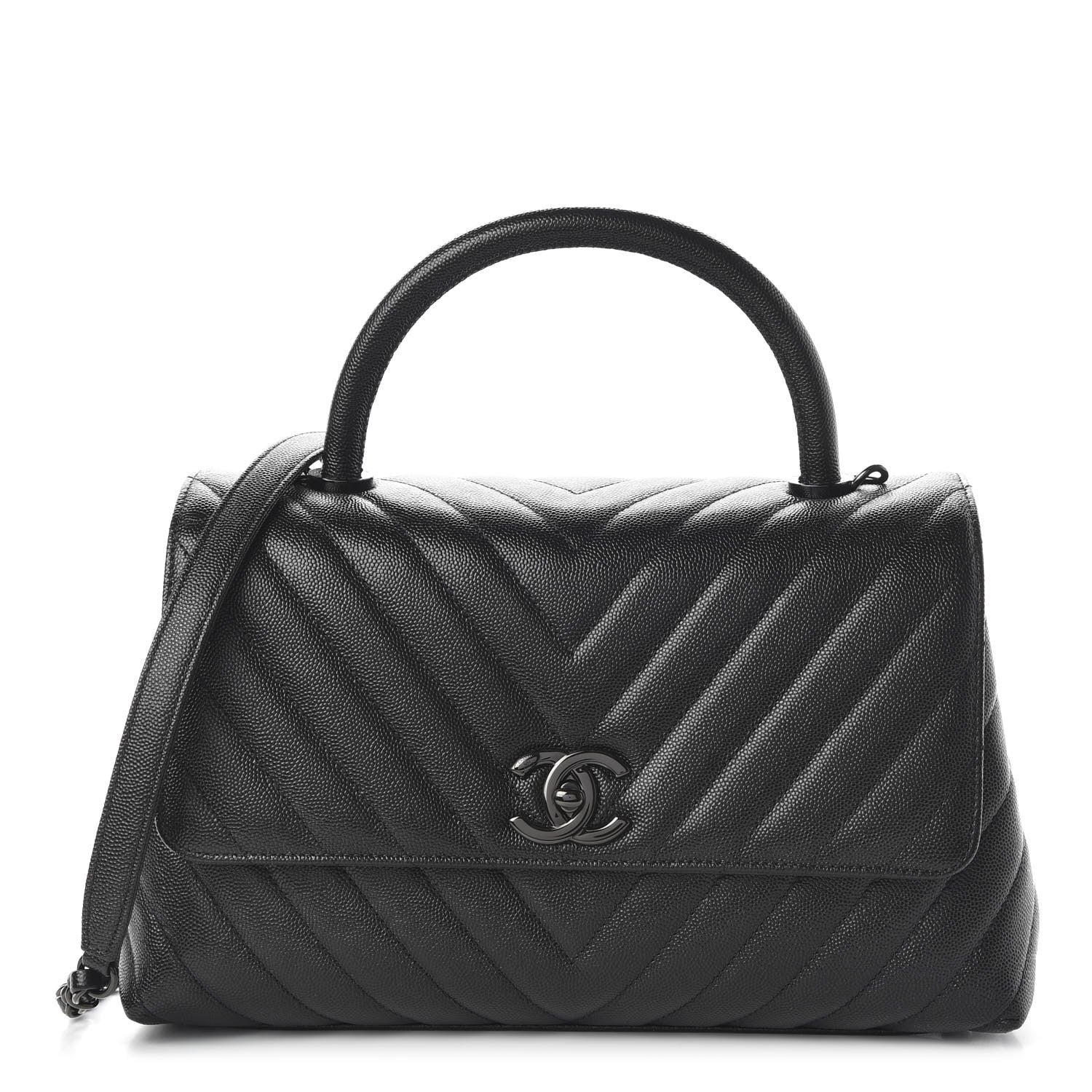 Chanel Caviar Chevron Quilted Small Coco Handle Flap So Black 1 of 11