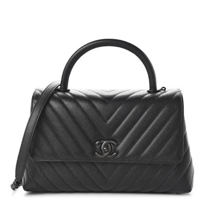 Chanel Caviar Chevron Quilted Small Coco Handle Flap So Black 1 of 11