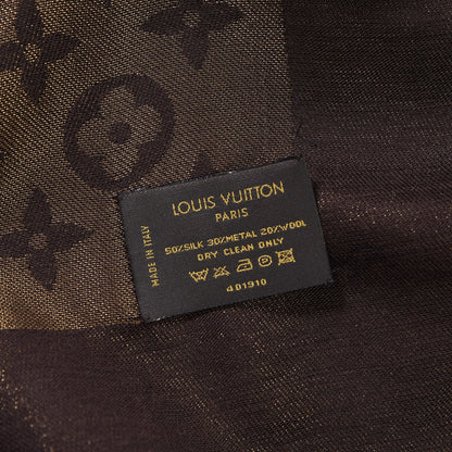 Louis Vuitton Silk Lurex Wool Monogram Shine Shawl Brown 15 of 16