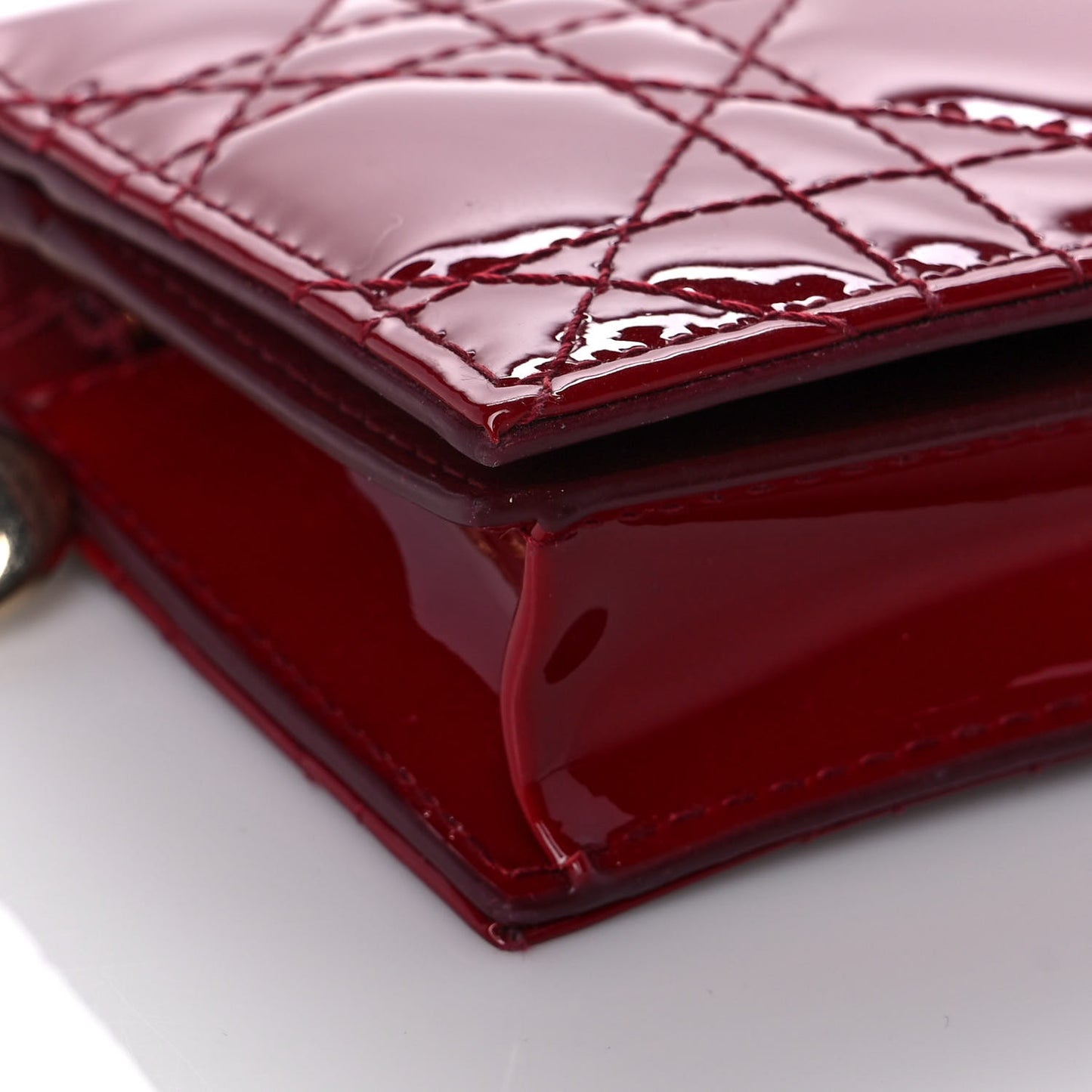 Patent Cannage Mini Lady Dior Wallet Red