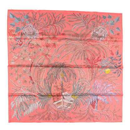 Hermes Silk Le Jardin Des Peintres Double Face Scarf 90 Rose Saumon Gris Bleute Vert De Gris 1 of 3