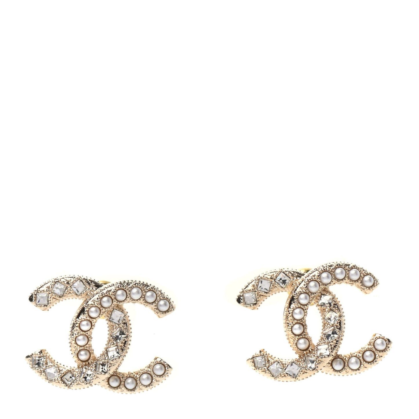 Pearl Crystal CC Earrings Gold