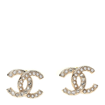 Chanel Pearl Crystal CC Earrings Gold 1 of 5