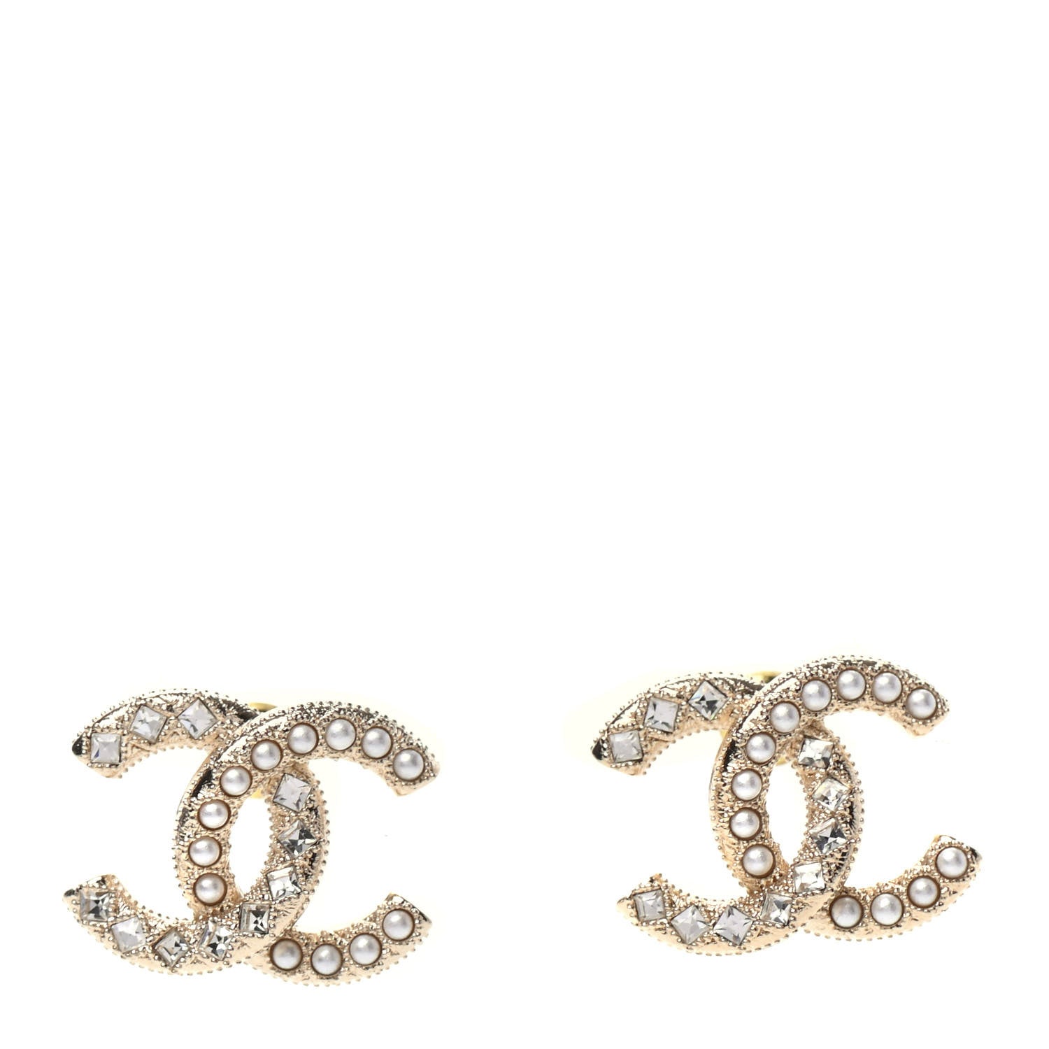 Chanel Pearl Crystal CC Earrings Gold 1 of 5