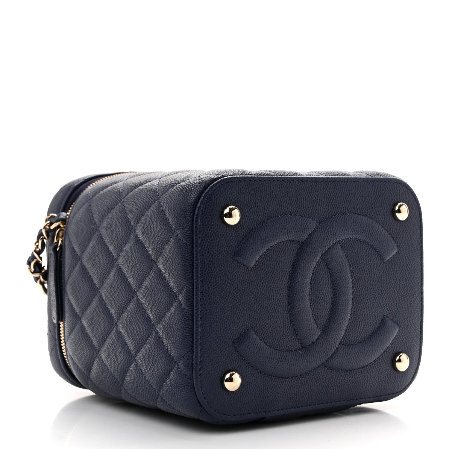 Chanel Caviar Quilted Small Top Handle Vanity Case With Chain Navy Blue 4 of 10