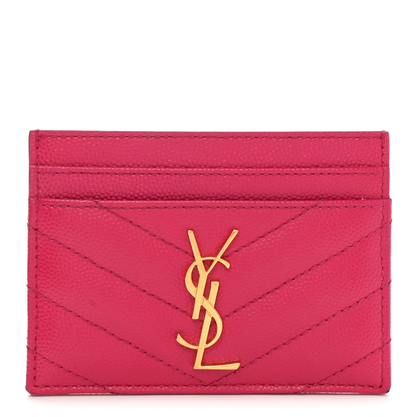 Grain De Poudre Matelasse Chevron Monogram Credit Card Case Fresh Fuxia