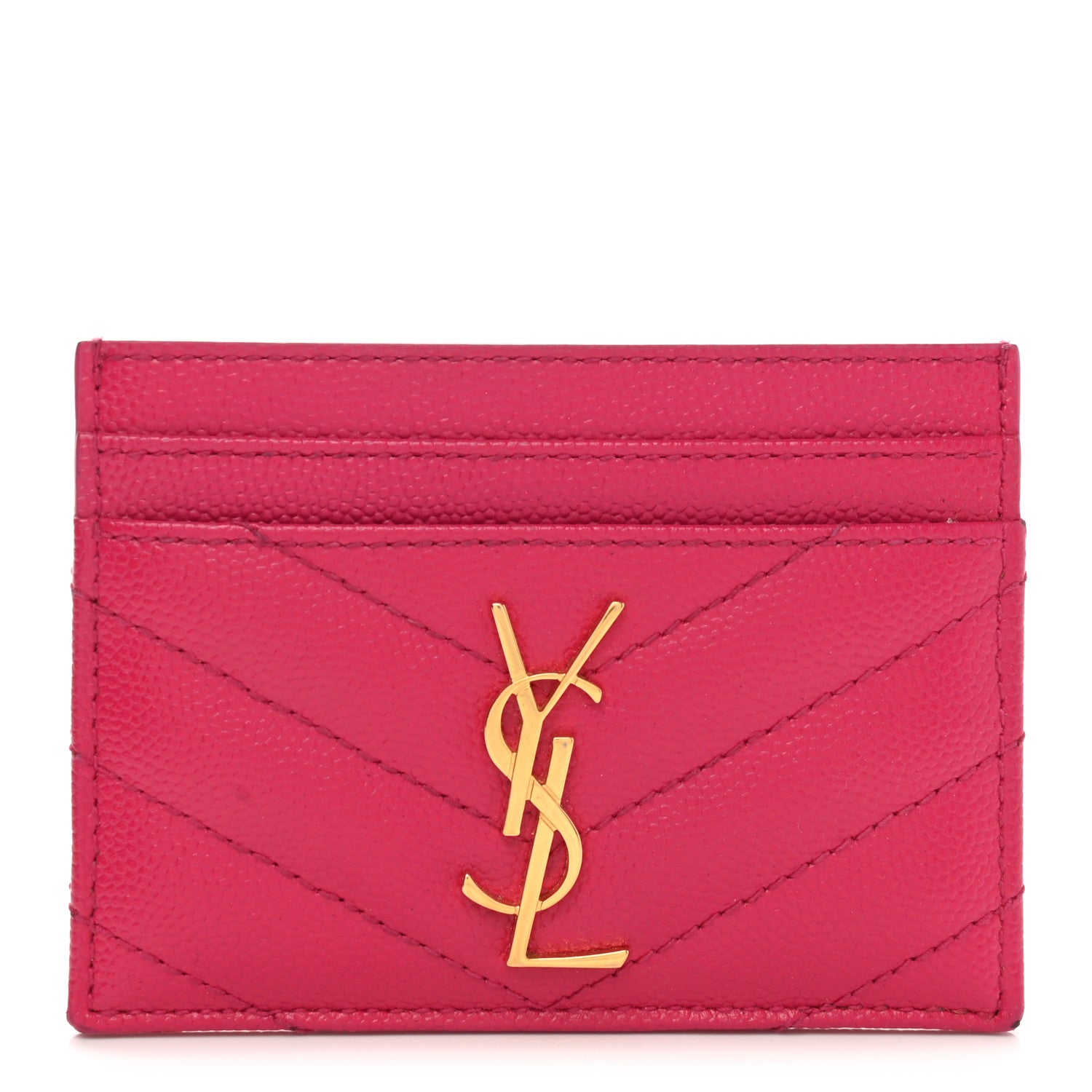 Saint Laurent Grain De Poudre Matelasse Chevron Monogram Credit Card Case Fresh Fuxia 1 of 8