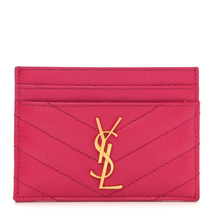 Saint Laurent Grain De Poudre Matelasse Chevron Monogram Credit Card Case Fresh Fuxia 1 of 8