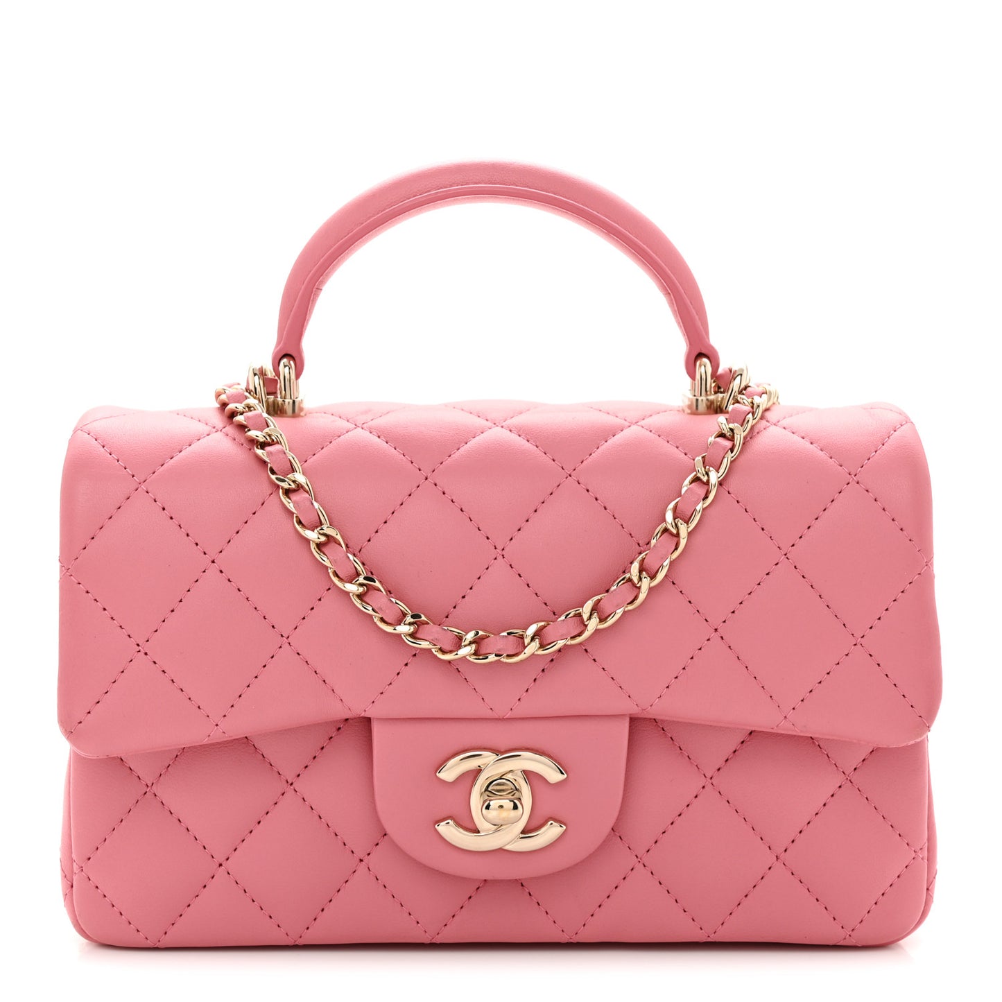 Lambskin Quilted Mini Top Handle Rectangular Flap Dark Pink