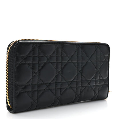 Christian Dior Lambskin Cannage Lady Dior Zip Wallet Black 3 of 13