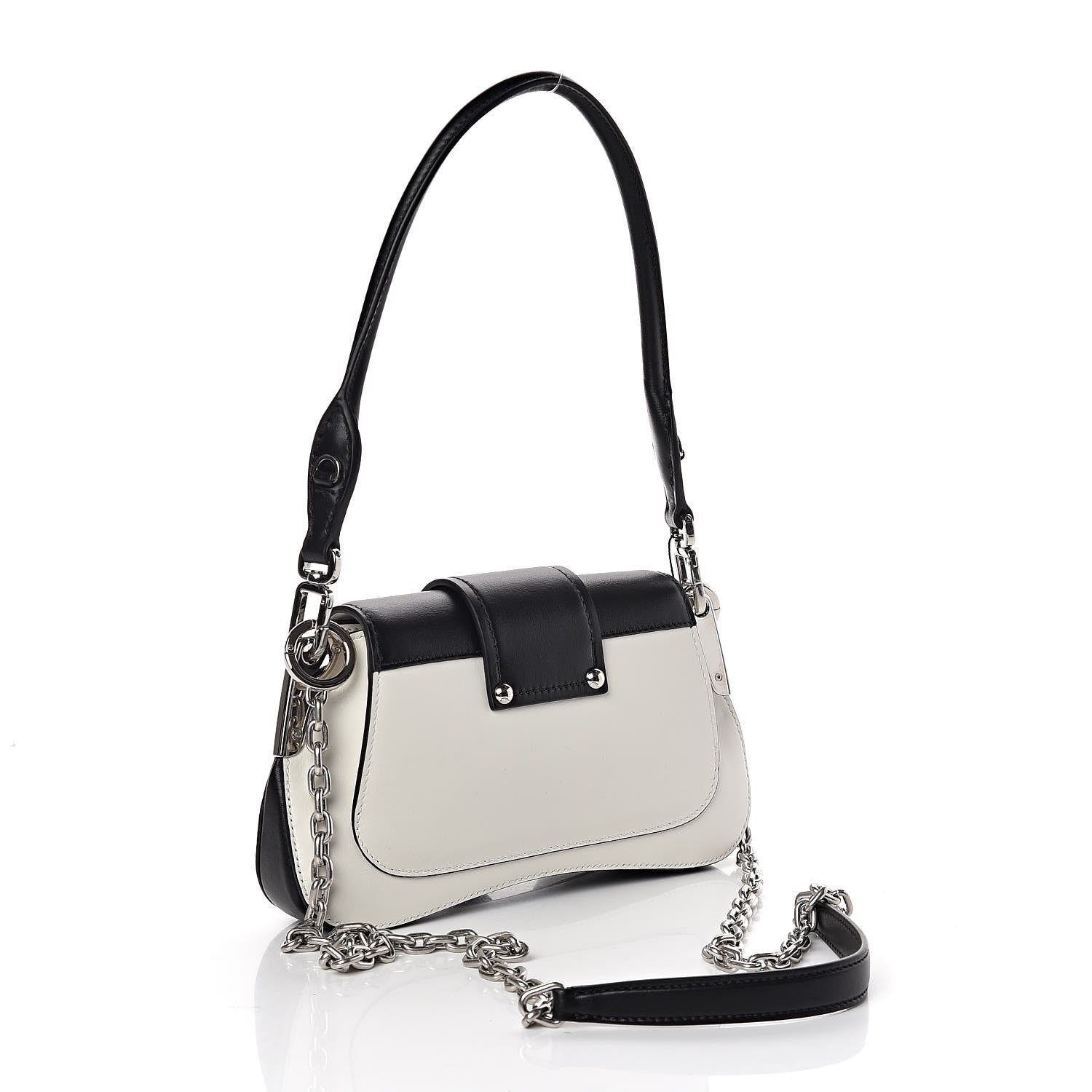 Prada City Calfskin Small Sidonie Shoulder Bag White Black 3 of 8