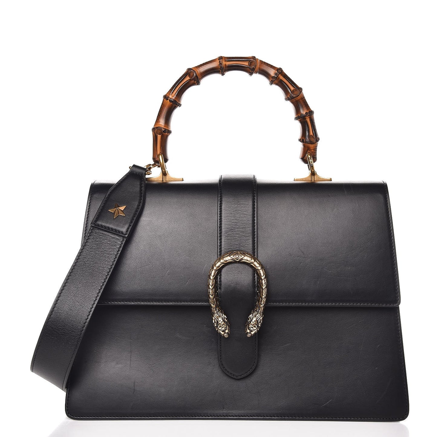 Moon Calfskin Web Large Dionysus Bamboo Top Handle Bag Black