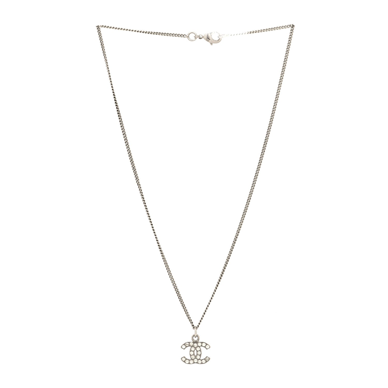 Chanel Crystal CC Pendant Necklace Silver 3 of 5