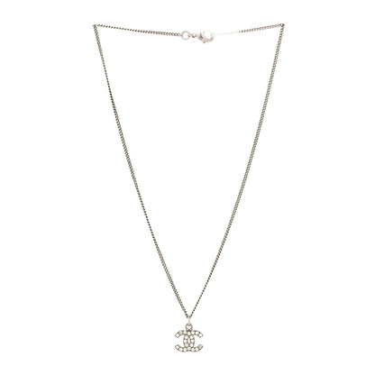 Chanel Crystal CC Pendant Necklace Silver 3 of 5