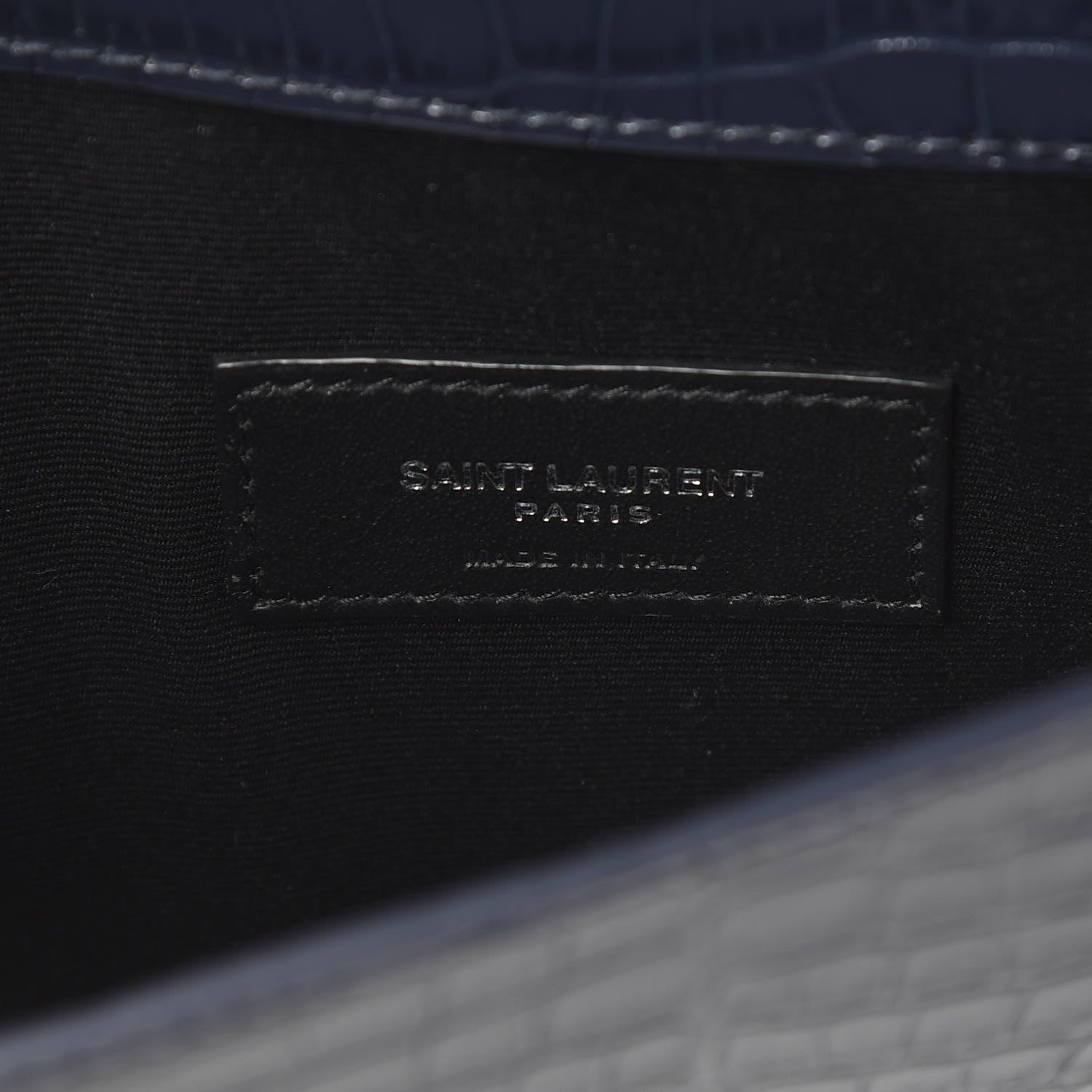 Saint Laurent Calfskin Crocodile Embossed Uptown Monogram Clutch Deep Marine 7 of 9