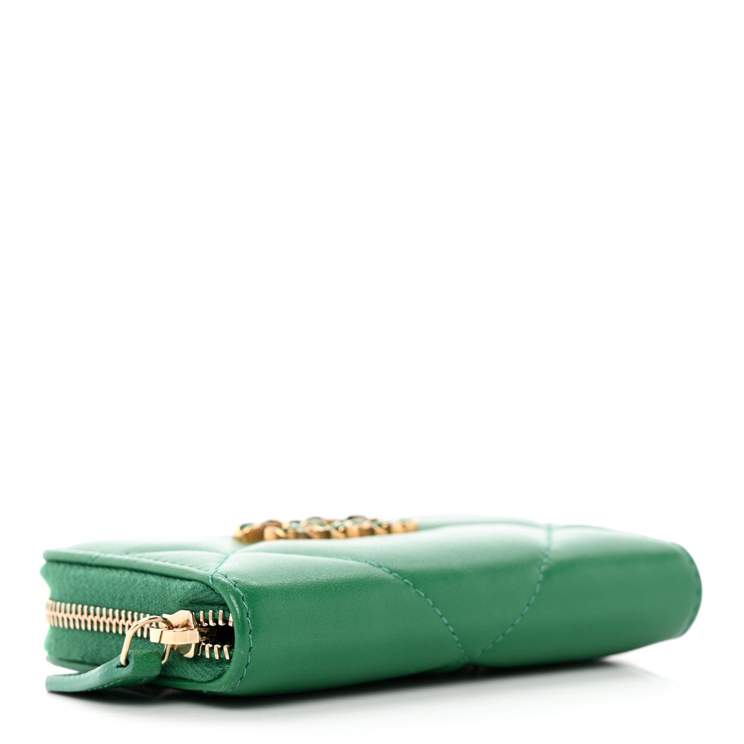 Chanel Lambskin Quilted 19 Zip Around Coin Purse Wallet Green 4 of 9