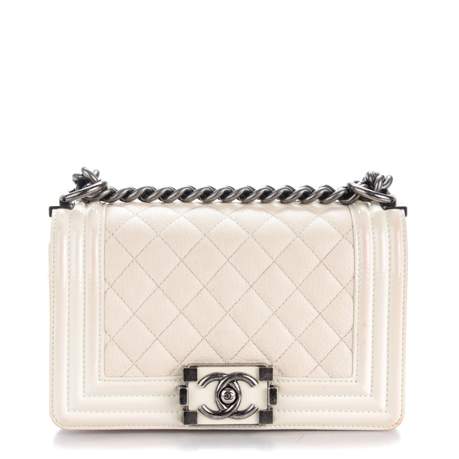 Chanel Goatskin Quilted Patent Small Duo Boy Flap White 1 of 9