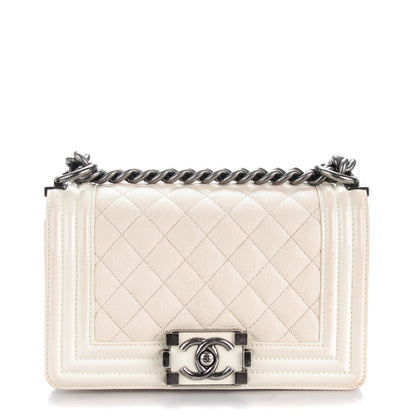 Chanel Goatskin Quilted Patent Small Duo Boy Flap White 1 of 9