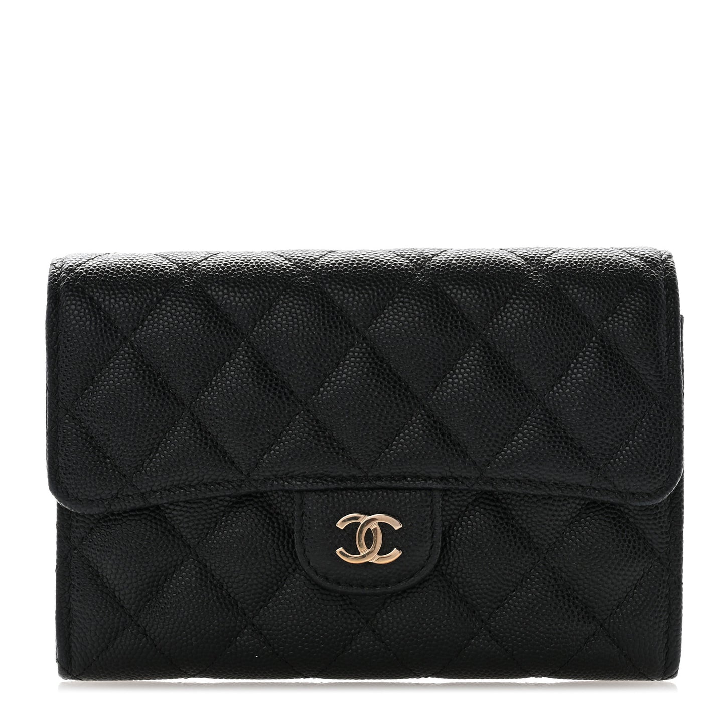 Caviar Quilted Medium Flap Wallet Black