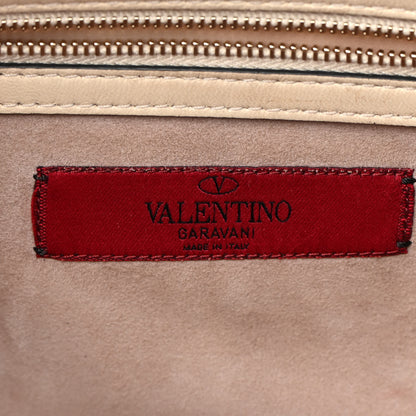 Valentino Garavani Vitello Embroidered Beaded Medium Glam Lock Rockstud Flap Beige 6 of 17