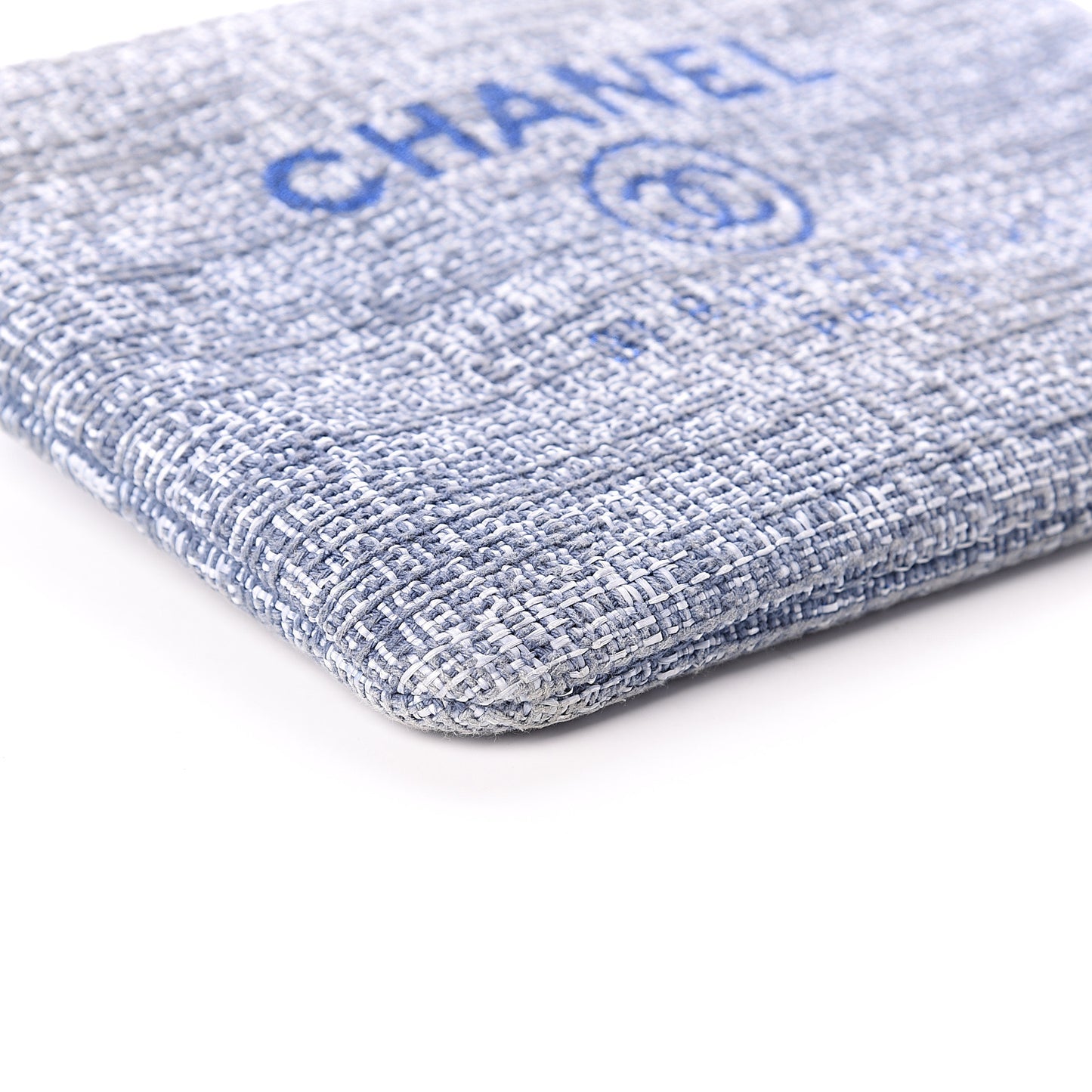 Woven Straw Raffia Medium Deauville Pouch Blue