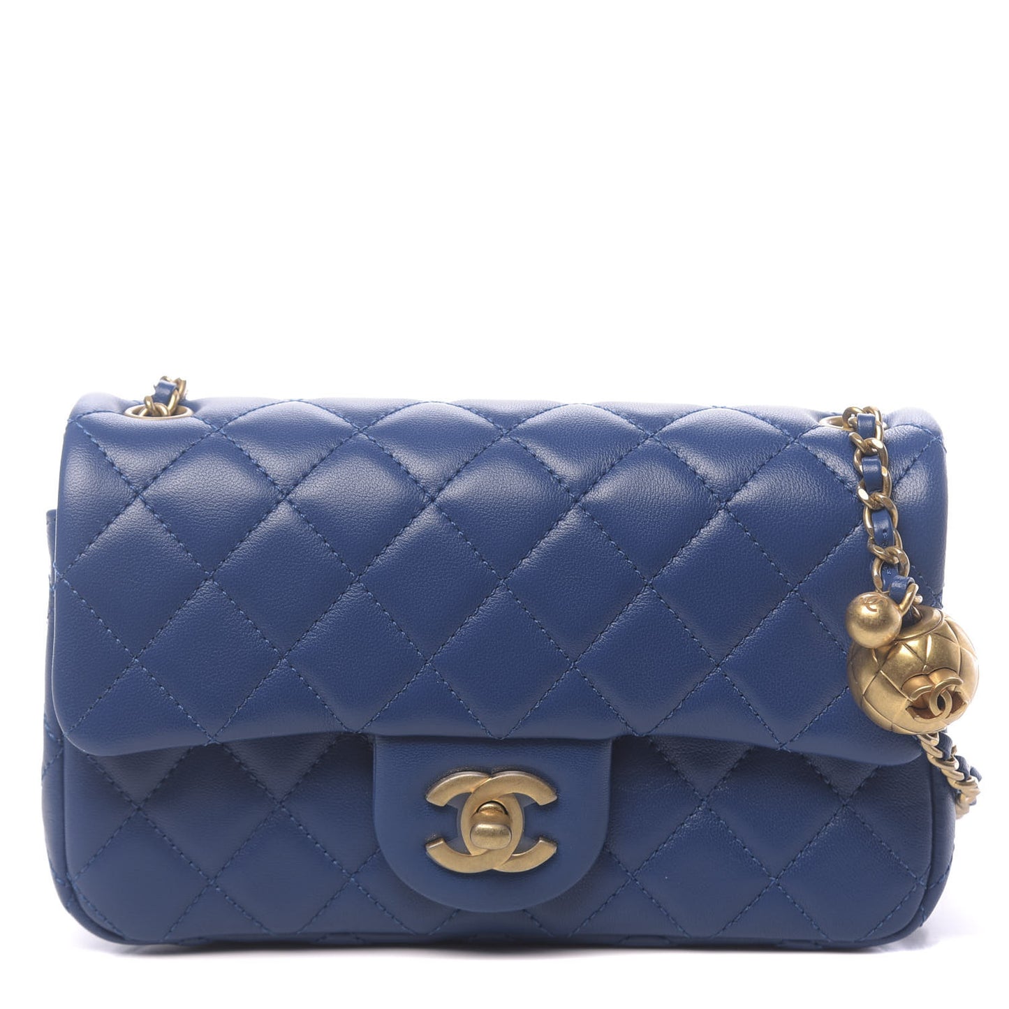 Lambskin Quilted Mini Rectangular Pearl Crush Flap Blue
