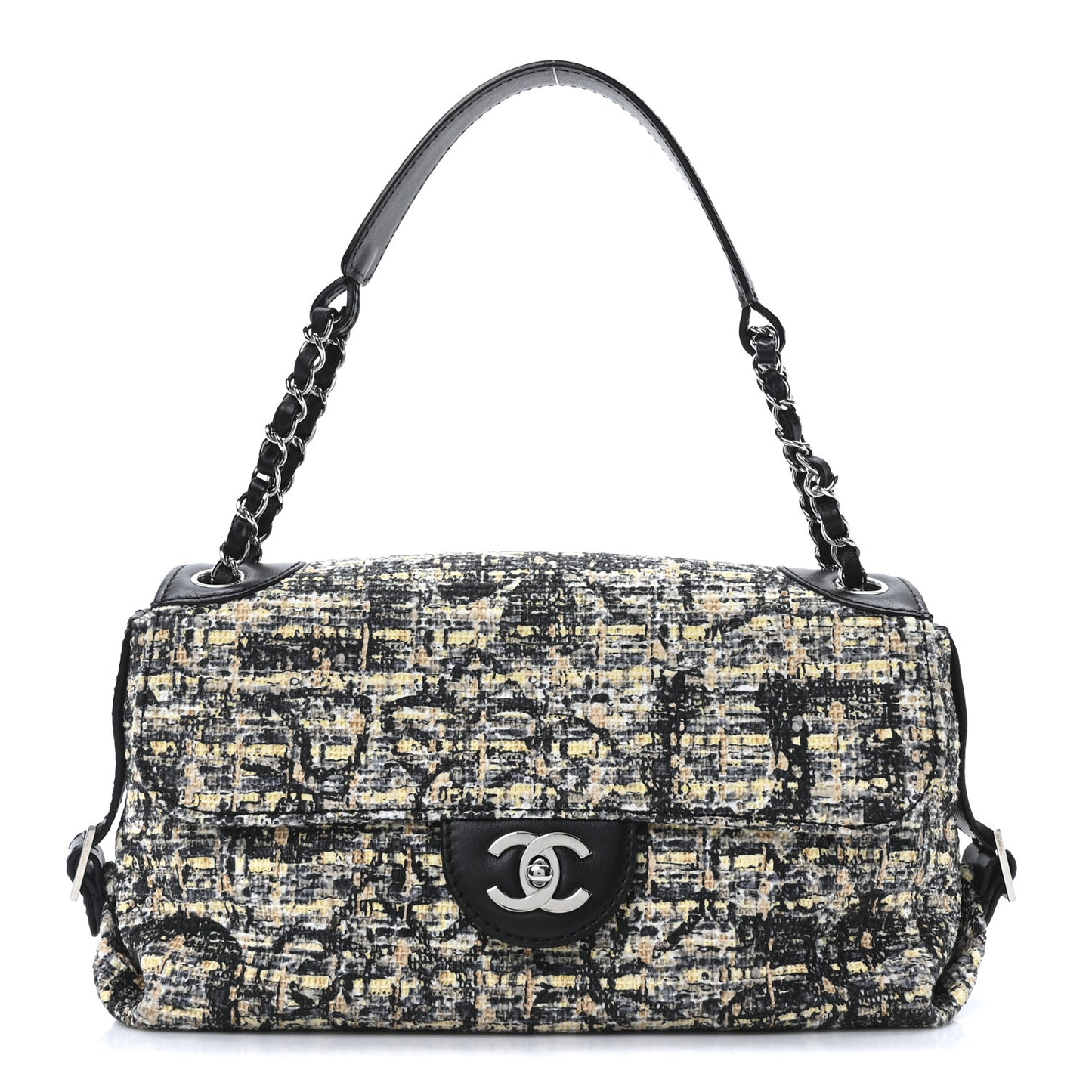 Tweed Flap Bag White Black Multicolor