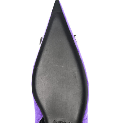 Balenciaga Crushed Velvet Crystal BB Knife Pointy Toe Slingback Flats 36 Purple 9 of 10