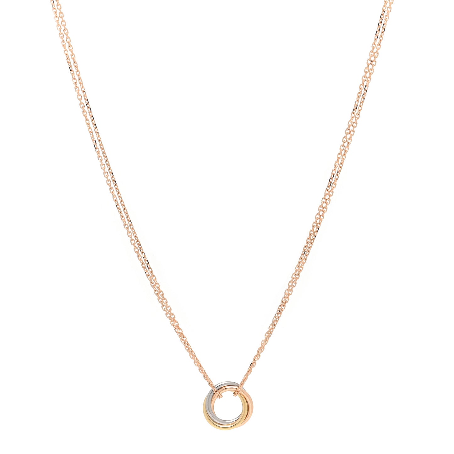 18K Pink Yellow White Gold Trinity Double Chain Pendant Necklace