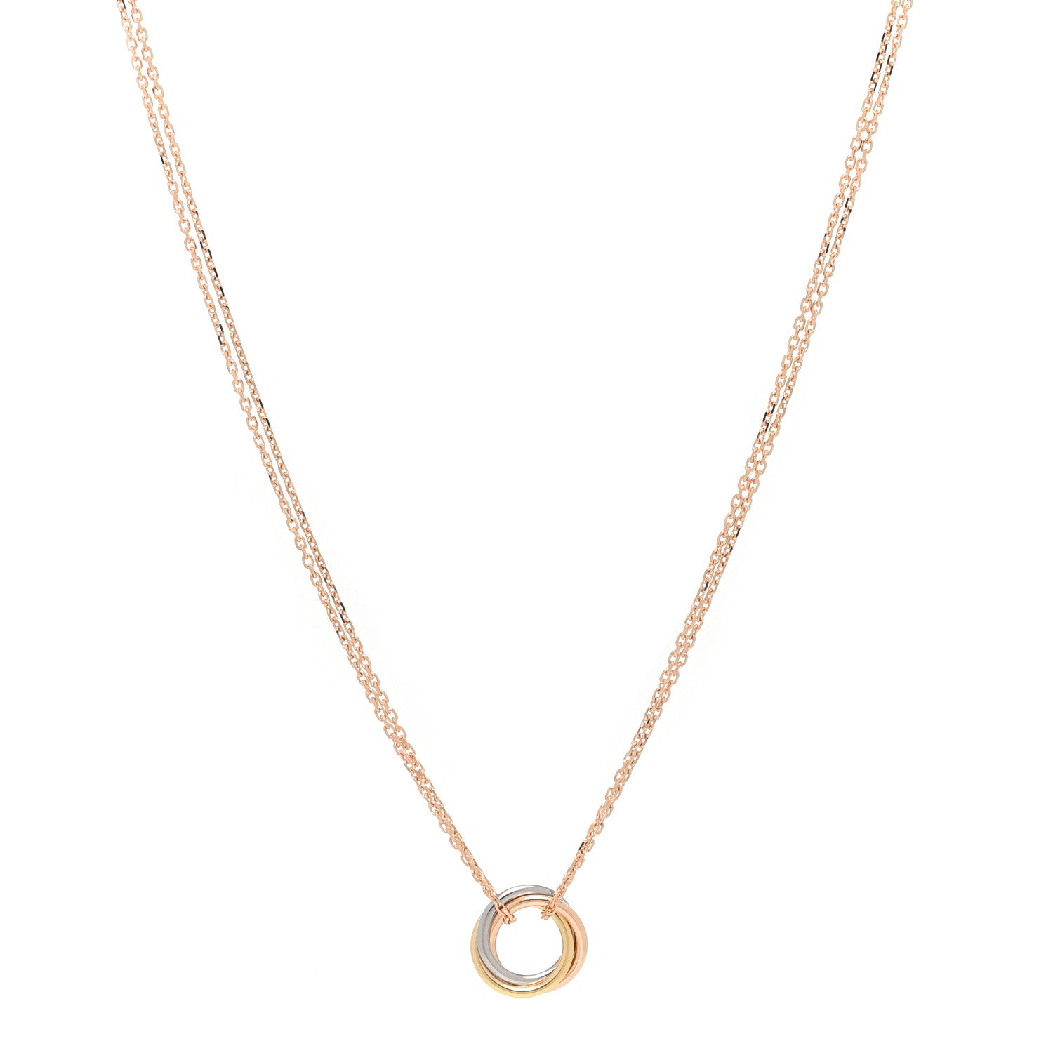 Cartier 18K Pink Yellow White Gold Trinity Double Chain Pendant Necklace 1 of 3